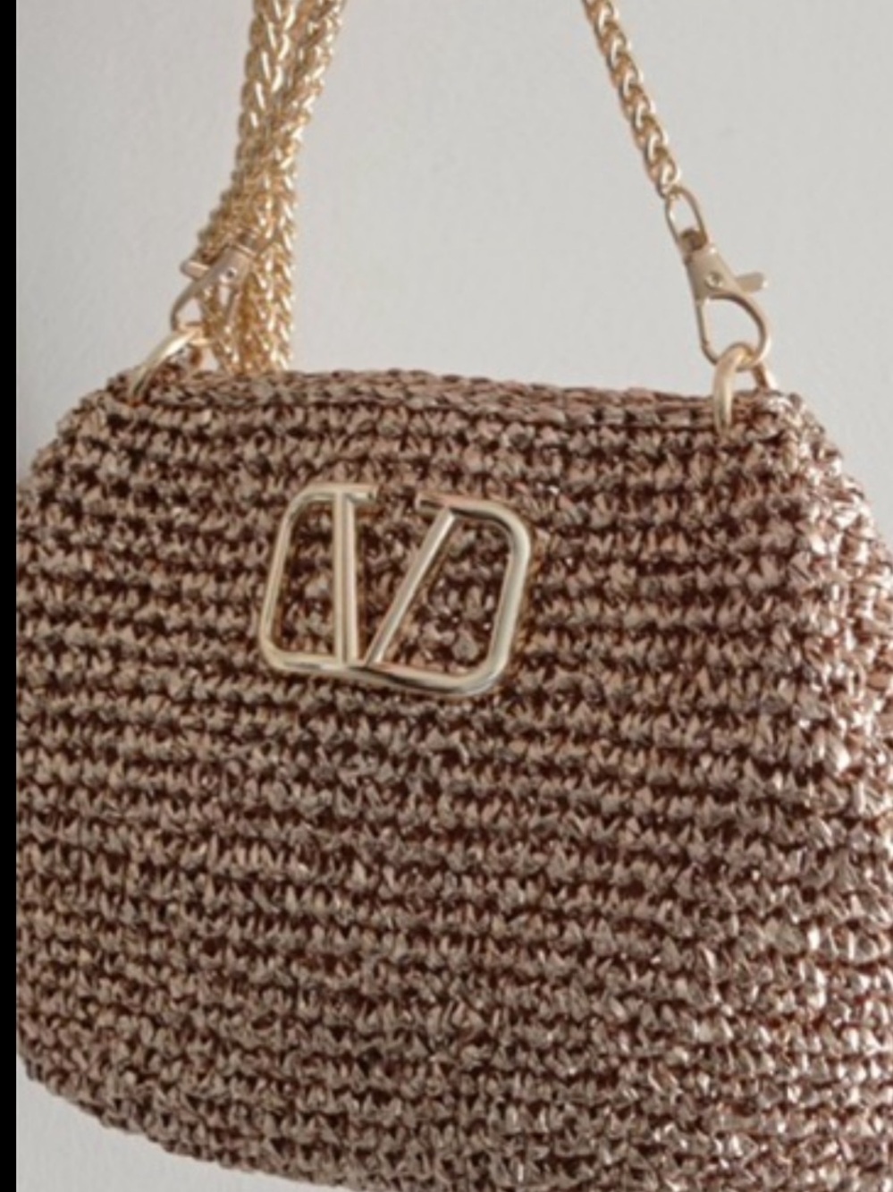 Metallic bronze /goldKnit Shoulder /cross body beautiful Bag with Gold Chain